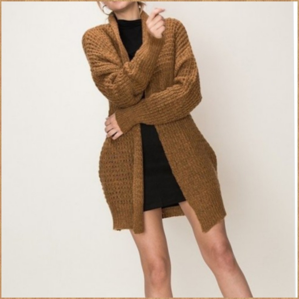 🍁DROP SLEEVE WAFFLE OPEN CARDIGAN. - Picture 2 of 4
